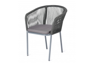 «Бордо» барный стул из роупа, каркас стальной серый, роуп серый, подушка темно-серая